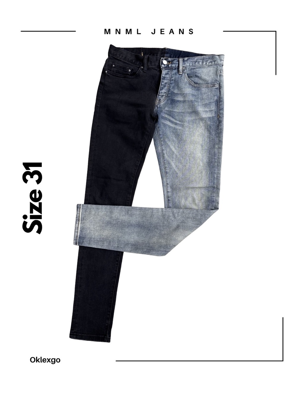 MNML Two-Tone Slim Fit Jeans - Black & Washed Blue Size 31